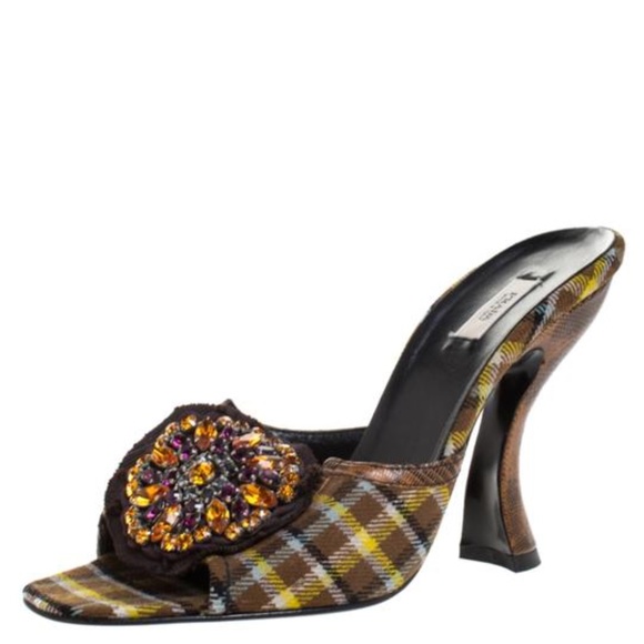 Prada Shoes - NWT Prada Crystal Embellished Plaid Alligator Heel